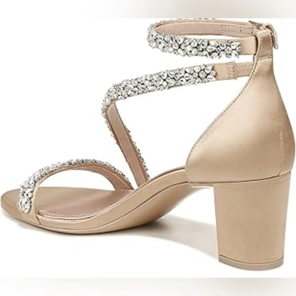 Pnina Tornai for Naturalizer Ahava Crystal-Embellished Tan Heels, Size 9.5W